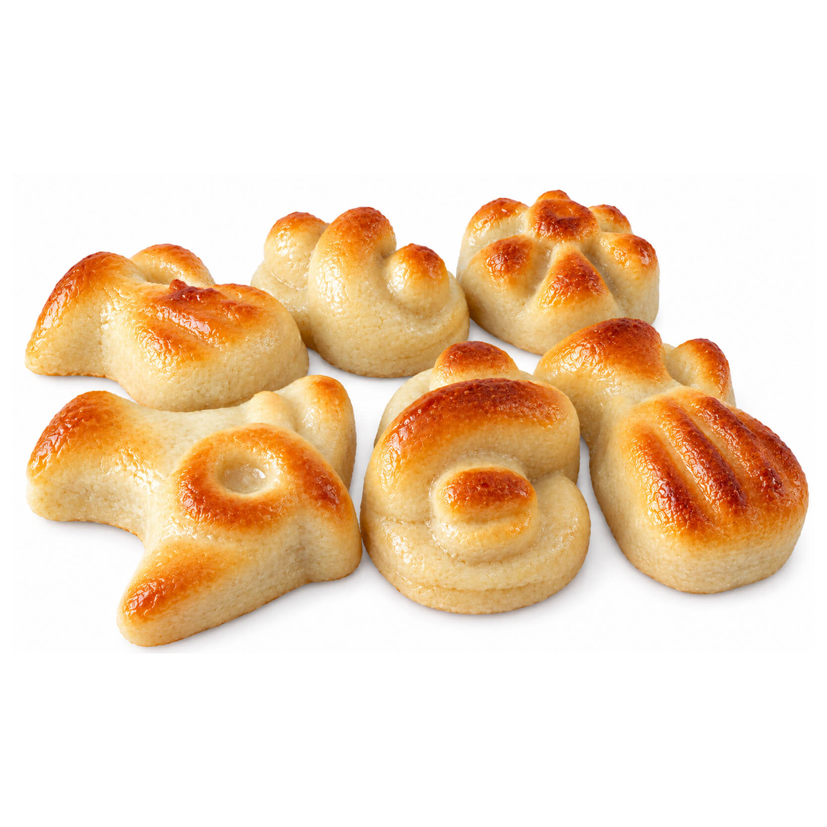 Six hand-shaped mazapán figuritas, baked golden, from Laura Colomina Masiá